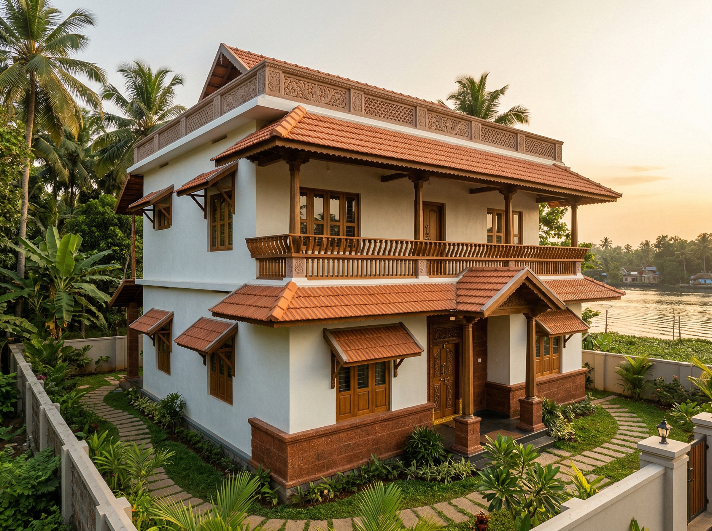Kerala vernacular elevation by an Ongrid Design homeowner
