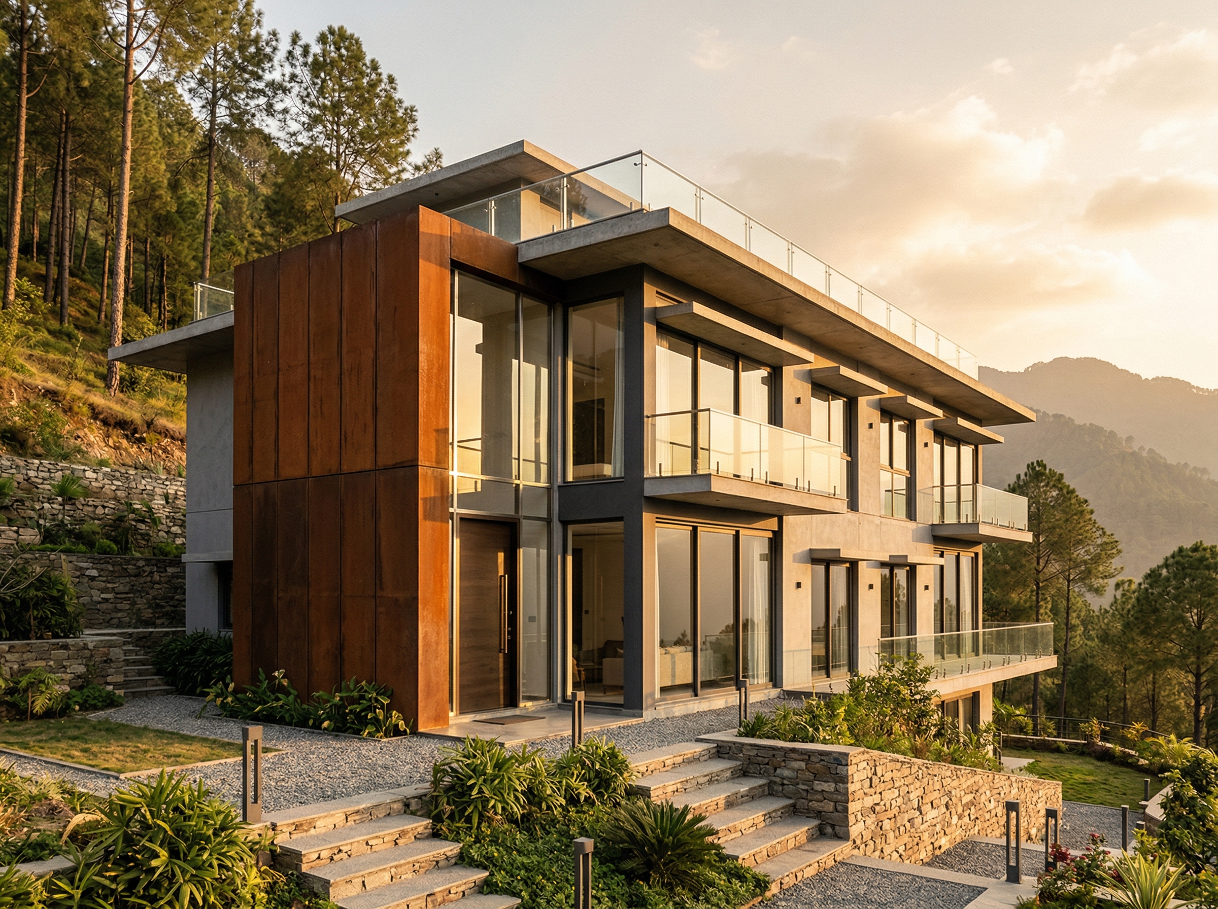 Modernist Indian elevation by an Ongrid Design homeowner